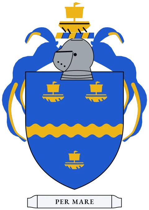 A blue-and-gold crest on a navy sheet, as a digital file